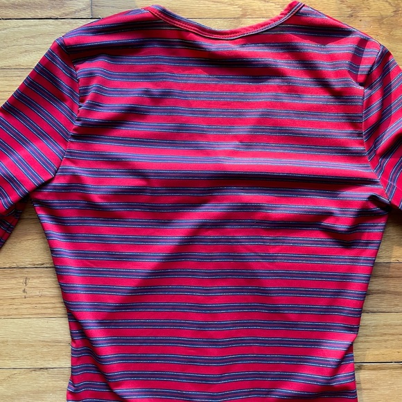 Vintage Y2K Self Esteem Red Blue Silver Striped three Quarters Length Sleeve Top - Picture 4 of 6